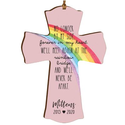 LifeSong Milestones Personalized Rainbow Bride Poem Pet Memorial Gift Mini Cross 4x6 Family Keepsake Rainbow Bridge Collection Loss of Pet Dog or Cats Bereavement Gift No Longer by My Side