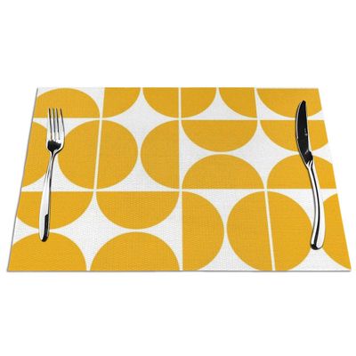 FuJae Placemats Set of 6,Mid Century Modern Geometric Yellow Non-Slip Washable Woven Vinyl Table Mats Heat-Resistant Placemats for Kitchen Dinning Table,12x18 inches
