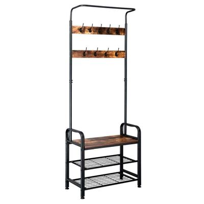 TimmyHouse Coat Rack Industrial Shoe Bench Hall Tree Entryway Clothes Storage Shelf