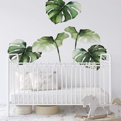 Watercolor Monstera Tropical Jungle Leaves Vinyl Wall Stickers (Jungle Green)