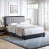 Boyd Sleep Pisa Upholstered Button Tufted Platform Bed Frame Mattress Foundation with Headboard and Strong Wood Slat Supports: Velour, Grey/Charcoal, Queen (PSGR965QN) view 1
