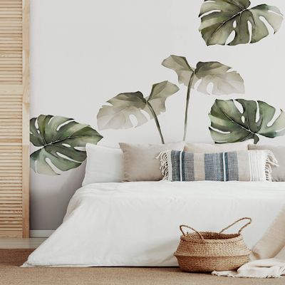 Watercolor Monstera Tropical Jungle Leaves Vinyl Wall Stickers (Safari Green)