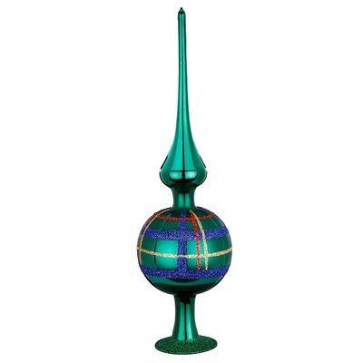 Inge-Glas Squared Forest Green Shiny German Glass Finial Tree Topper 9.9 Inches