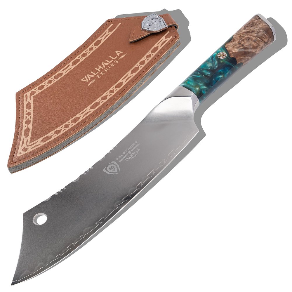 Dalstrong Chef & Cleaver Hybrid Knife - The 'Crixus' - 8 inch - Valhalla Series - 9CR18MOV HC Steel - Celestial Resin & Wood Handle - Razor Sharp Chef's Knife - w/Leather Sheath