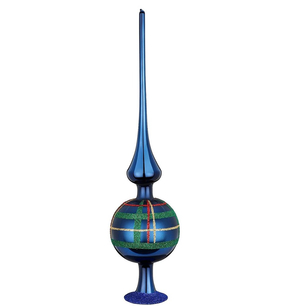 Inge-Glas Squared Midnight Shiny Finial German Glass Tree Topper 13 Inch