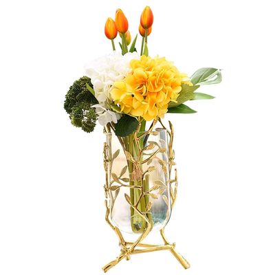 Flower Vase, Floral Vase Table Centerpiece Vases,Light Luxury Modern Glass Vase, Transparent Vase Decoration For Home Accessories, Handmade Pure Copper Vase ( Color : Clear+Gold , Size : 19*31cm )