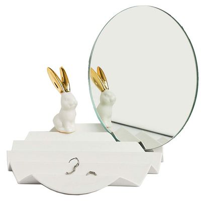 Frameless Round Mirror Desktop Vanity Mirror Desktop Vanity Mirror Jewelry Storage Makeup Small Mirror, Wave Chassis Storage, Mirror Diameter 6.5 Inches