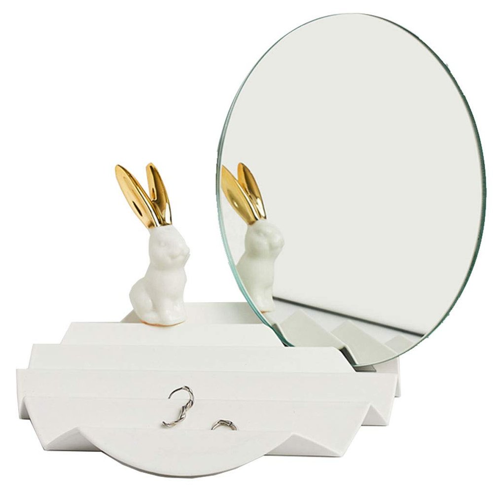 Frameless Round Mirror Desktop Vanity Mirror Desktop Vanity Mirror Jewelry Storage Makeup Small Mirror, Wave Chassis Storage, Mirror Diameter 6.5 Inches