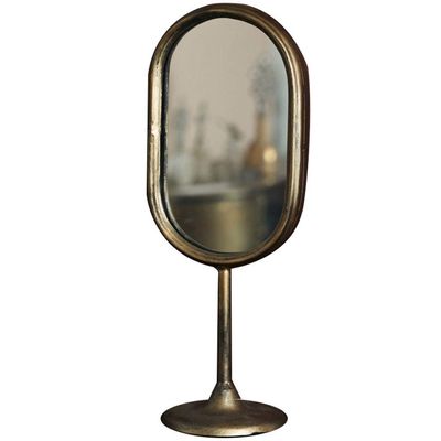 6X16 Inches Oval Mirror-Retro Metal Desktop Mirror-Light Luxury Desktop Decoration High-Definition Mirror-Hotel Industrial Wind Mirror Table