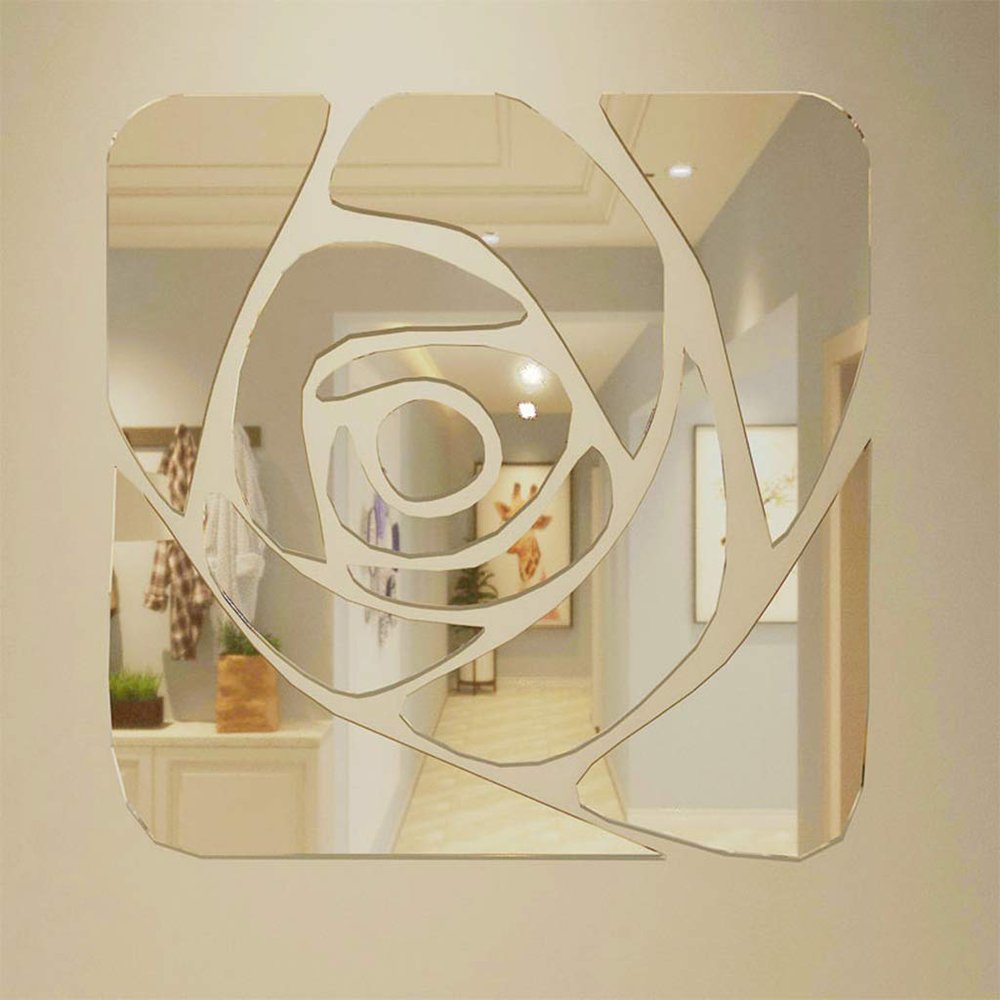 Flexible Mirror Self-Adhesive Plastic Mirror Dedicated to Non-Glass Mirror Stickers for Family Wedding Room Decoration, Wall Stickers Mosaic Painting, Rose Pattern