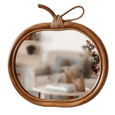 10-inch Handmade Rattan Retro Round Mirror Apple Mirror Household Makeup Mirror Wall Hanging Entrance Decoration, Desktop Decoration