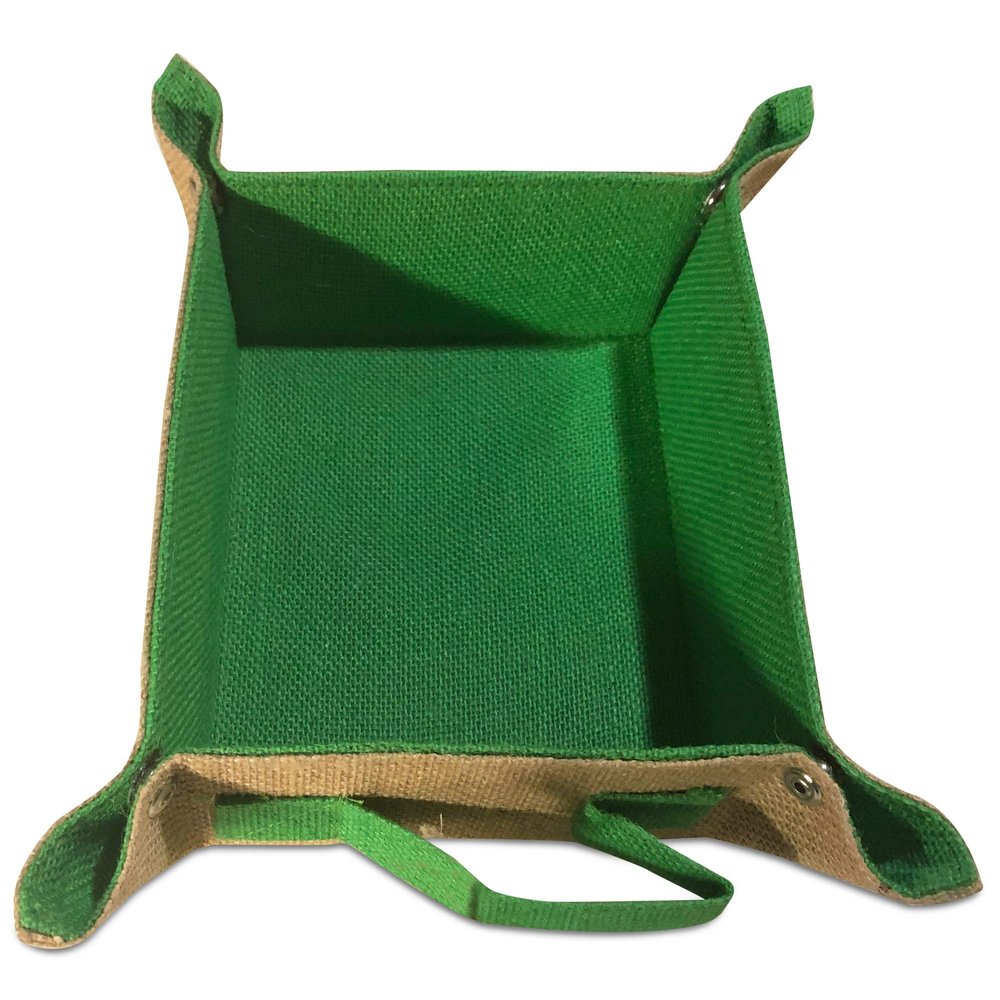 Ancient Wisdom Jute Natural Snap Tray with Handle/Spa Tray/Gift Tray/Valet Tray/Square Tray/Shallow Tray Basket (Green)