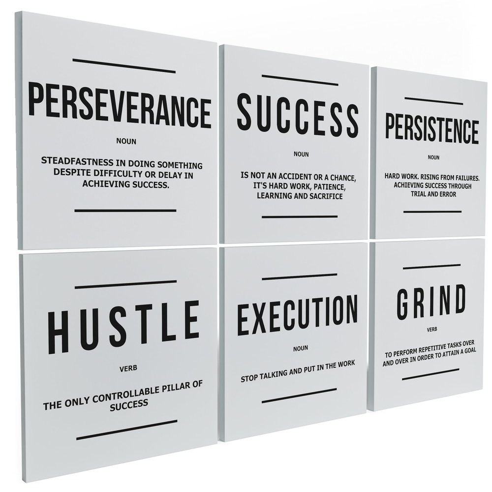 6X Motivational canvas, wall art for bedroom and office, inspirational black and white canvas poster, motivational poster set, decor bundle for home, wall pictures for living room (6x - 30 X 30 in)