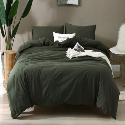 F.Y.Dreams 100% Washed Cotton Duvet Cover for Weighted Blanket 60x80 inches with 16 Ties, Zipper on Long Side/Forrest Green/Just Duvet Cover
