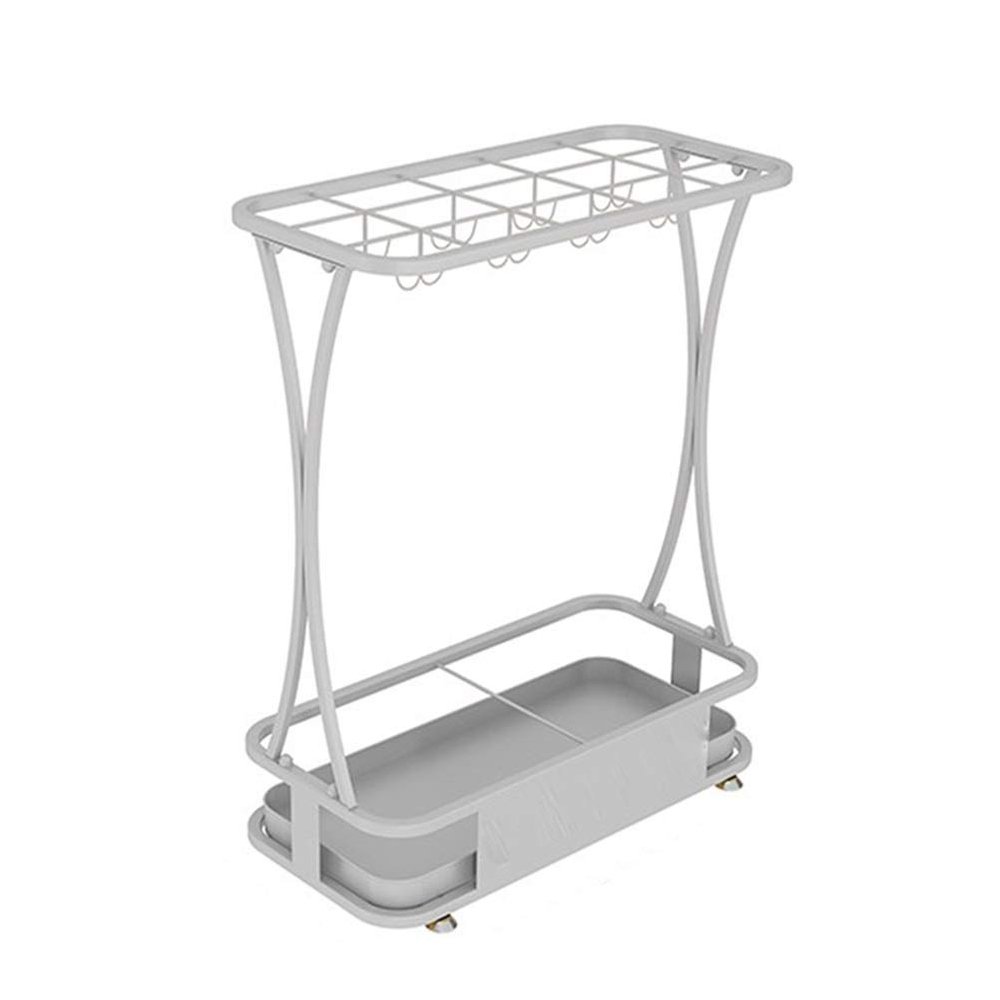 AYY Umbrella Rackss Commercial Umbrella Stand, Hotel Bank Iron Umbrella Holder, with Hook and Mobile Drip Tray, 10 Holes 8 Hooks, 5 Colors, 44x24x60cm (Color : White)