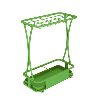 AYY Umbrella Rackss Commercial Umbrella Stand, Hotel Bank Iron Umbrella Holder, with Hook and Mobile Drip Tray, 10 Holes 8 Hooks, 5 Colors, 44x24x60cm (Color : Green)