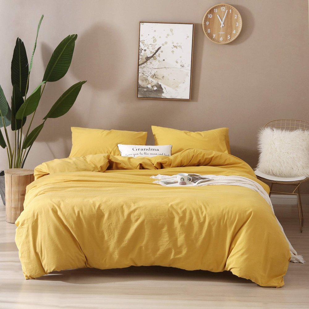 F.Y.Dreams 100% Washed Cotton Duvet Cover for Weighted Blanket 60x80 inches with 16 Ties, Zipper on Long Side/Yellow/Just Duvet Cover