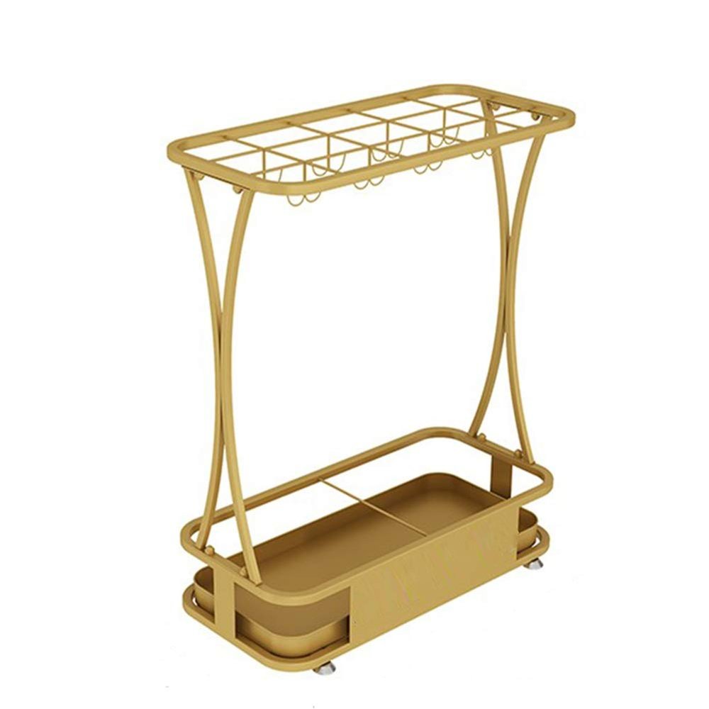 AYY Umbrella Rackss Commercial Umbrella Stand, Hotel Bank Iron Umbrella Holder, with Hook and Mobile Drip Tray, 10 Holes 8 Hooks, 5 Colors, 44x24x60cm (Color : Gold)