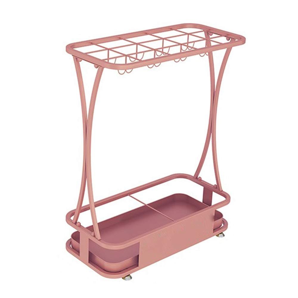 AYY Umbrella Rackss Commercial Umbrella Stand, Hotel Bank Iron Umbrella Holder, with Hook and Mobile Drip Tray, 10 Holes 8 Hooks, 5 Colors, 44x24x60cm (Color : Pink)