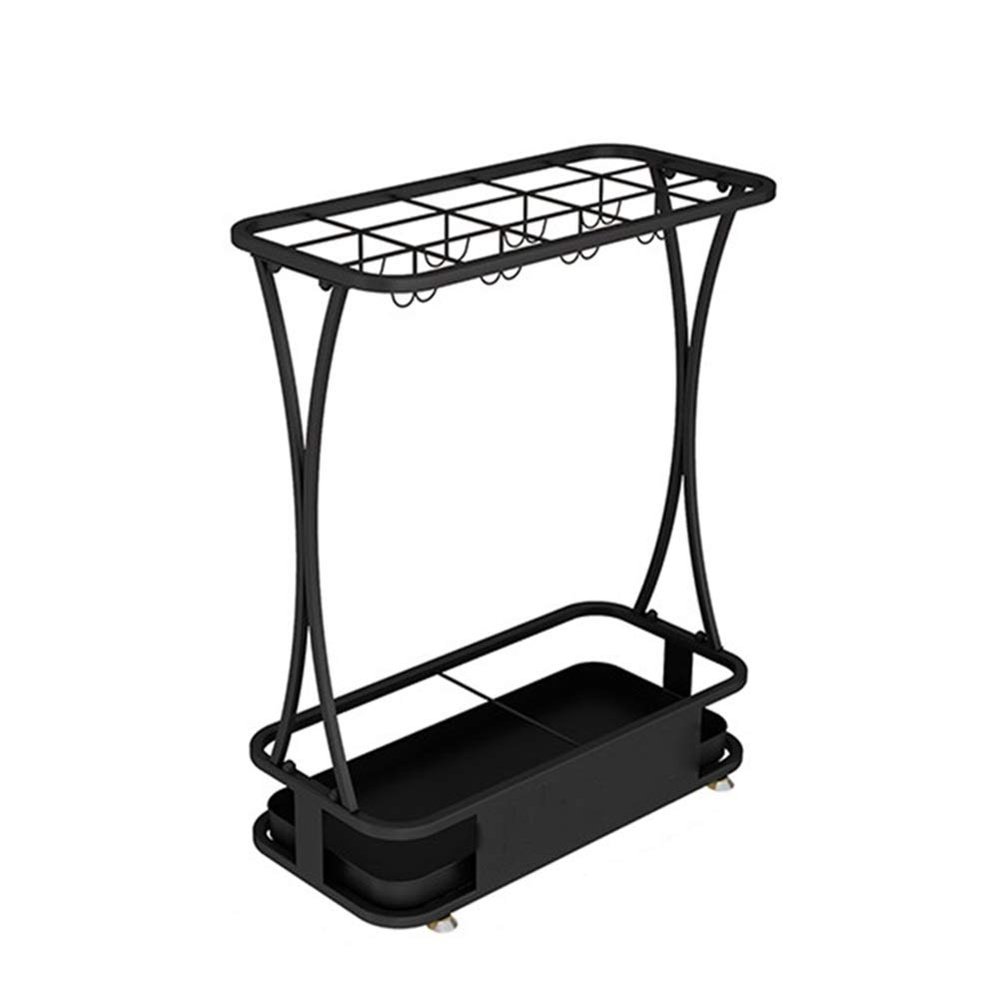 AYY Umbrella Rackss Commercial Umbrella Stand, Hotel Bank Iron Umbrella Holder, with Hook and Mobile Drip Tray, 10 Holes 8 Hooks, 5 Colors, 44x24x60cm (Color : Black)