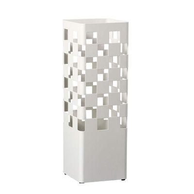 AYY Umbrella Rackss Household Umbrella Stand, Metal Hollow Umbrella Holder, Office Rectangular Umbrella Tube, Can Hold 5-9 Umbrellas, Black/White, 15.5x15.5x49cm (Color : White)