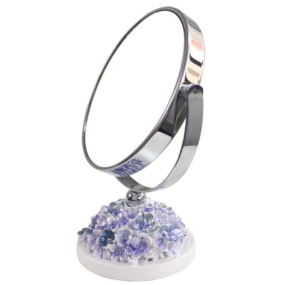 5-inch Desktop Vanity Mirror, Double-Sided Portable Princess Vanity Mirror, Can Be Rotated 360 to Enlarge, Hydrangea Decorative Base