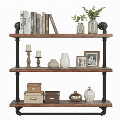 BIXIRAO Industrial Wall Mounted Iron Floating Pipe Shelves/Shelving/Racks/Storage/Bookcases/Brackets, DIY Open Bookshelves/Shelving for Kitchen/Office, Retro Black (3-Tier Floating Shelves)