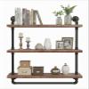 BIXIRAO Industrial Wall Mounted Iron Floating Pipe Shelves/Shelving/Racks/Storage/Bookcases/Brackets, DIY Open Bookshelves/Shelving for Kitchen/Office, Retro Black (3-Tier Floating Shelves) view 1
