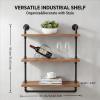BIXIRAO Industrial Wall Mounted Iron Floating Pipe Shelves/Shelving/Racks/Storage/Bookcases/Brackets, DIY Open Bookshelves/Shelving for Kitchen/Office, Retro Black (3-Tier Floating Shelves) view 3