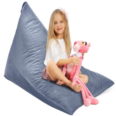 Aubliss Stuffed Animal Storage Bean Bag Chairs Cover, 50"x 35" Extra Large Velvet Bean Bags Chair for Kids & Adults, Ultra Soft Zipper Beanbag Toy Storage for Boys Girls - Grey