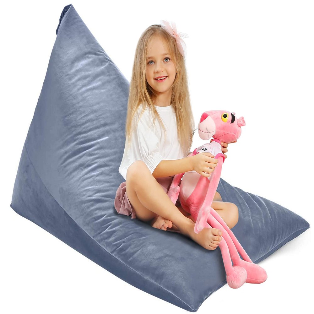 Aubliss Stuffed Animal Storage Bean Bag Chairs Cover, 50"x 35" Extra Large Velvet Bean Bags Chair for Kids & Adults, Ultra Soft Zipper Beanbag Toy Storage for Boys Girls - Grey