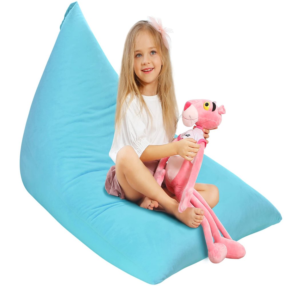 Aubliss Stuffed Animal Storage Bean Bag Chairs Cover, 50"x 35" Extra Large Velvet Bean Bags Chair for Kids & Adults, Ultra Soft Zipper Beanbag Toy Storage for Boys Girls - Blue