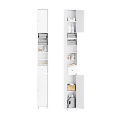 SoBuy Bathroom Narrow Storage Cabinet, Skinny Tall Unit with Adjustable Shelves Slender, Bathroom Organizers and Storage, Anti-Tipping Floor Standing Cupboard Laundry Room, White BZR34-W