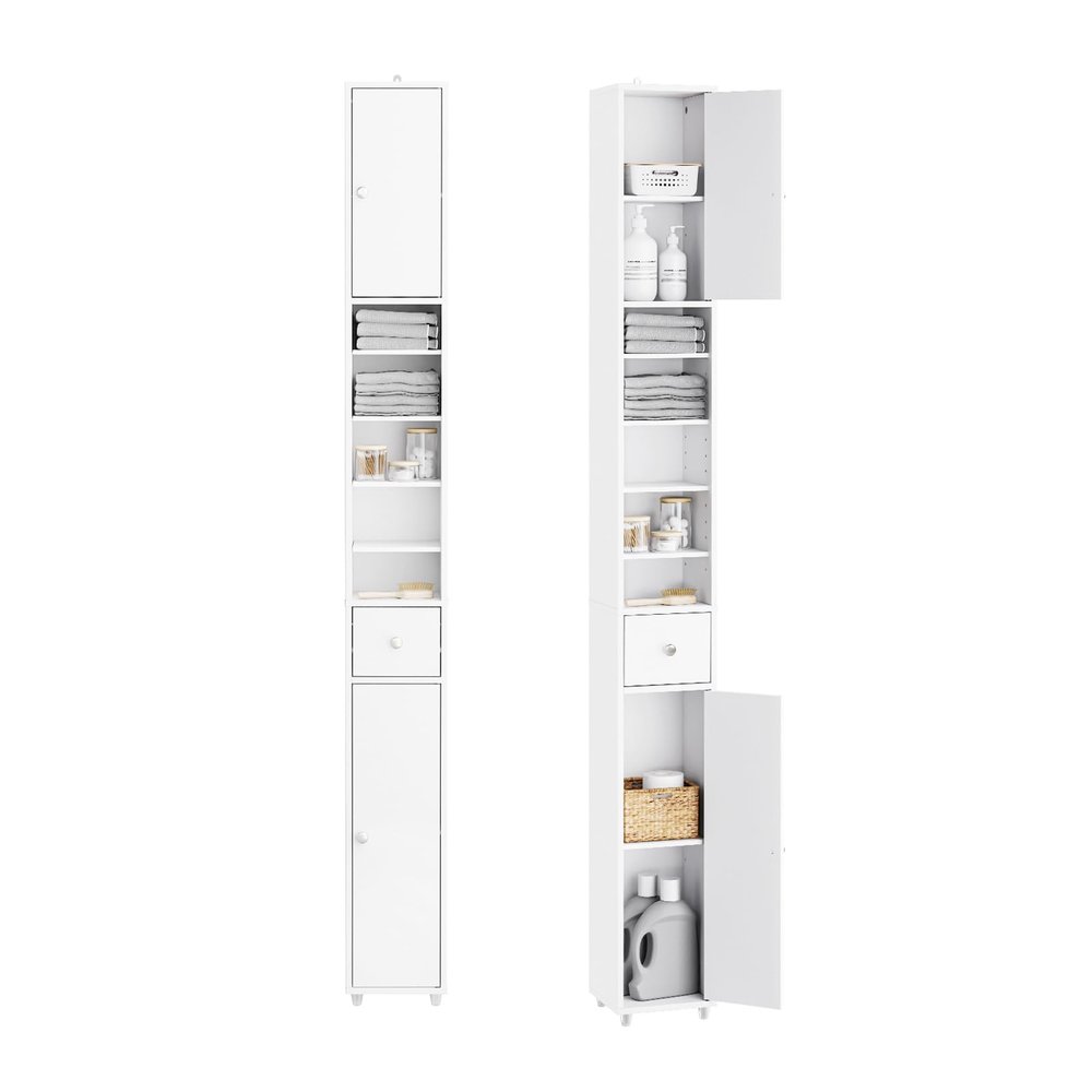 SoBuy Bathroom Narrow Storage Cabinet, Skinny Tall Unit with Adjustable Shelves Slender, Bathroom Organizers and Storage, Anti-Tipping Floor Standing Cupboard Laundry Room, White BZR34-W