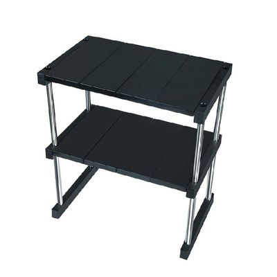 Cabinet Counter Shelf Organizer to Black Color and 2 Tier Expandable Stackable for Multifunctional on Kitchen Storage Dish Sauce Microwave Bathroom Shoes Book Shelf Living Room Household (2)