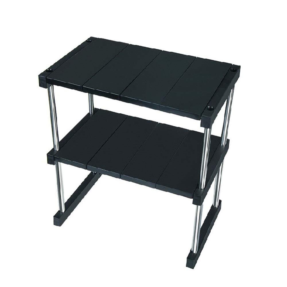 Cabinet Counter Shelf Organizer to Black Color and 2 Tier Expandable Stackable for Multifunctional on Kitchen Storage Dish Sauce Microwave Bathroom Shoes Book Shelf Living Room Household (2)