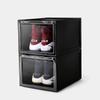 SupBro Collection Crate - Easy Access Storage Shoes Box -Plastic Foldable Stackable Sneaker Display Storage with Clear Front Door Organizer-2 Pack (Black) view 2