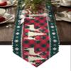 Christmas Tree Deer Elk Table Runners Extra Long 13X108 Inches, Buffalo Plaid Red Checkered Non-Slip Cotton Linen Rectangle Tablecloths Table Setting Decor for Wedding Party Holiday Dinner Home view 1