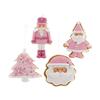 Kurt S. Adler 4.5" Set of 4 Pink and White Claydough Cookie Ornaments Santa, Nutcracker, Christmas Tree, Santa Head Design with Glitter Holiday Decoration T2876 view 1