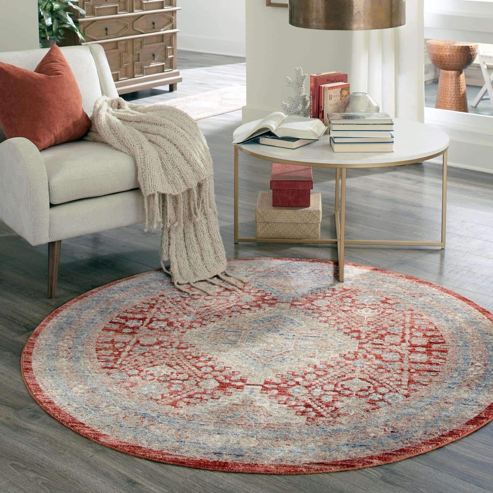 Unique Loom Noble Collection Area Rug - Elizabeth (3' 10" Round, Red/ Blue)