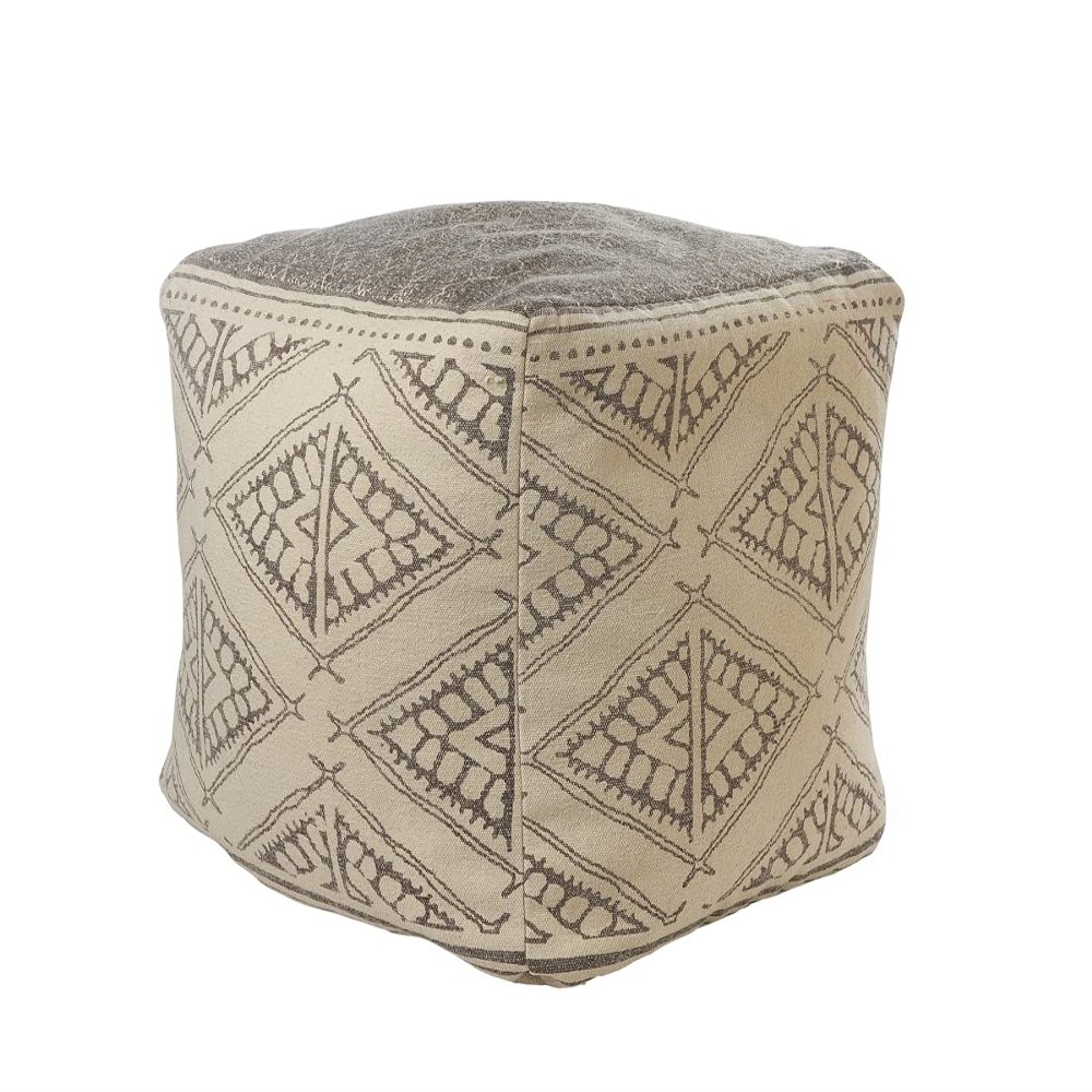 LR Home Pacifica Taupe/Gray Large Ottoman Pouf for home decor | Tribal Hand-Woven Cotton Square pouf ottoman foot rest for bedroom & living room decor | 20 x 20 x 20 Ottoman Cube for Seating