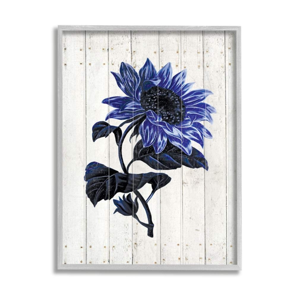 Blue Sunflower Illustration White Farm Fence Design