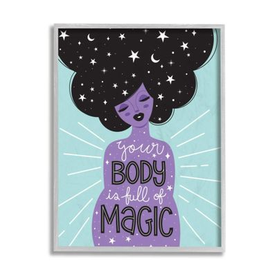 Stupell Industries Body Full of Magic Quote Female Astrological Hair Ilis Avils Grey Framed Wall Art, 16 x 20