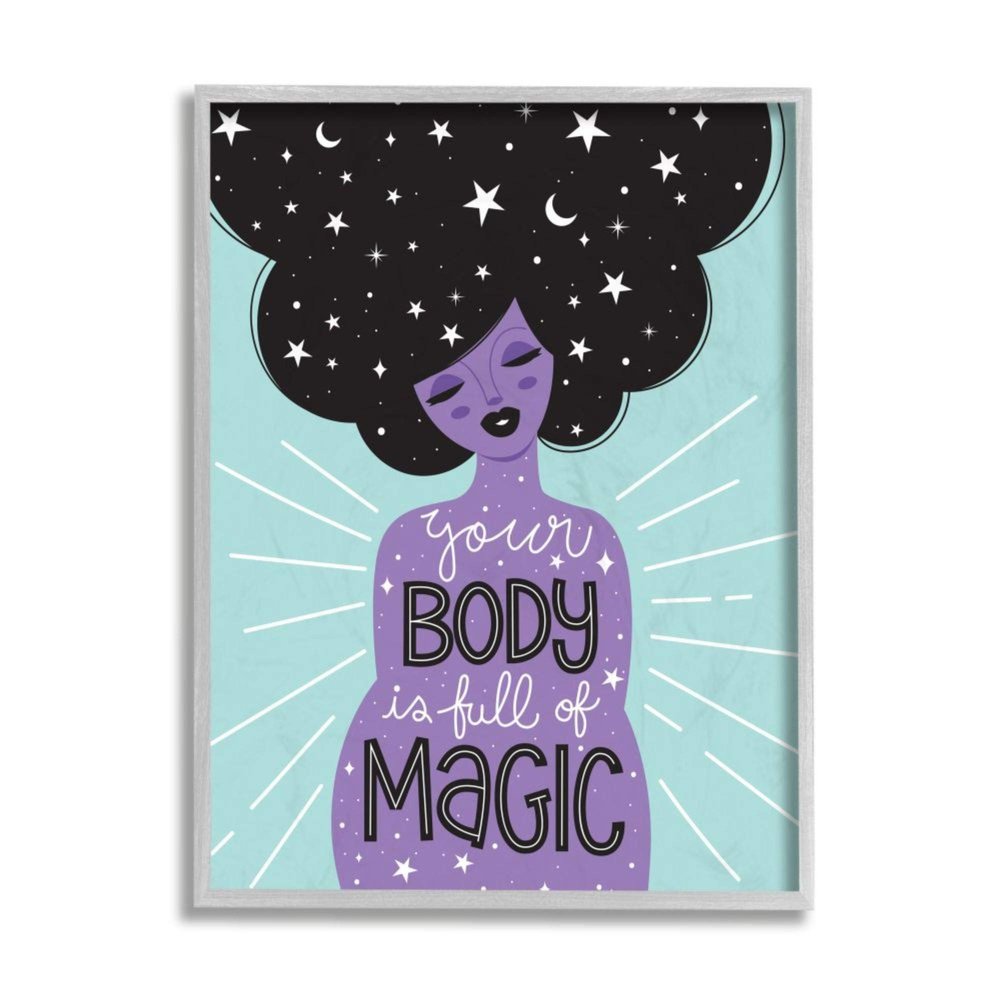 Stupell Industries Body Full of Magic Quote Female Astrological Hair Ilis Avils Grey Framed Wall Art, 16 x 20