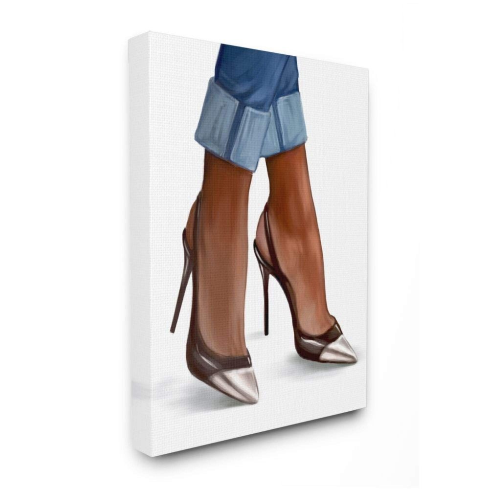 Stupell Industries Glam Toe Detail Heels Cuffed Denim Fashion Canvas Ziwei Li Wall Art, 16 x 20