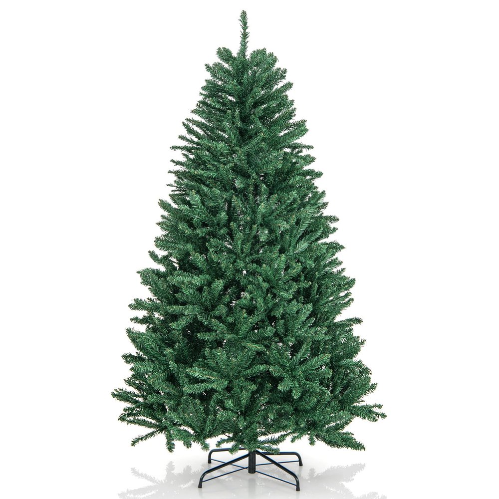 Goplus 6ft Artificial Douglas Christmas Tree, Unlit Hinged Xmas Full Tree with 1355 Branch Tips, Foldable Metal Base, Easy Assembly, Indoor Holiday Party Office Home Store Decor