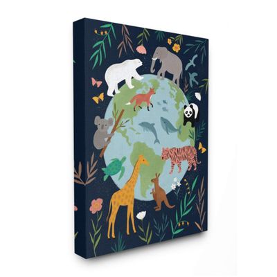 Stupell Industries Jungle Animals and Earth Nature Floral Border Canvas Nina Seven Wall Art, 36 x 48
