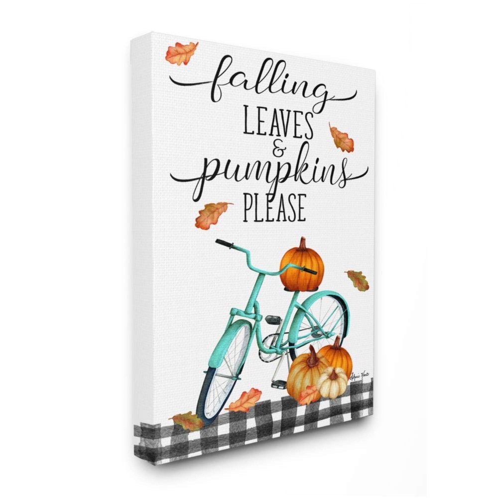 Stupell Industries Fall Leaves Pumpkin Sign Autumn Turquoise Bicycle