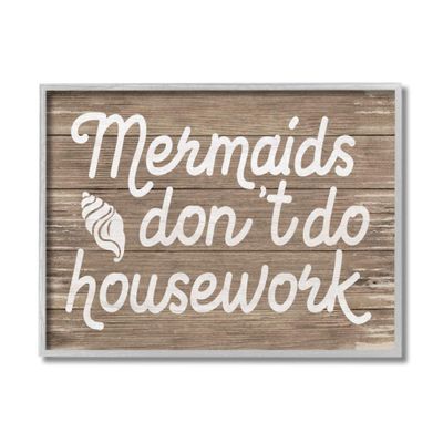 Stupell Industries Nautical Rustic Mermaids Don't Do Housework Quote Daphne Polselli Grey Framed Wall Art, 16 x 20 (ac-248_GFF_16x20)