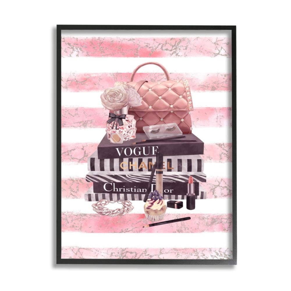 Stupell Industries Pink Quilted Purse Fashion Books Distressed Stripes